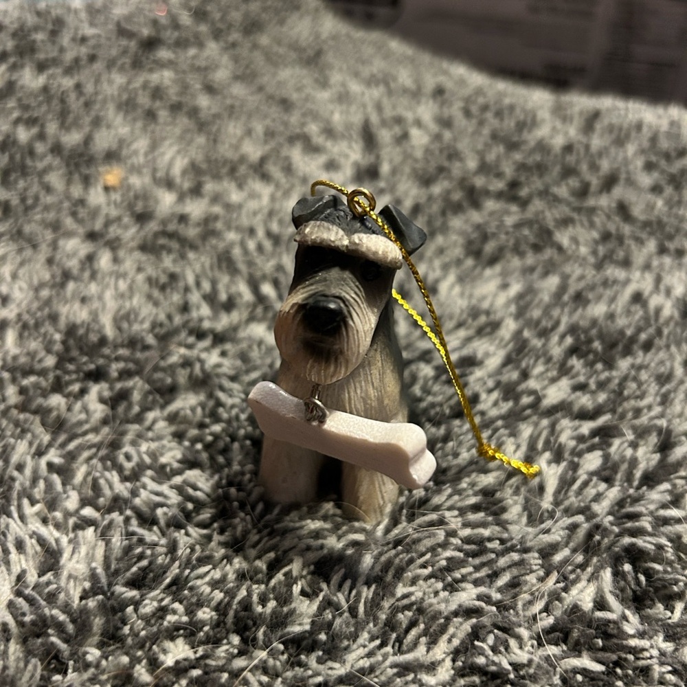 Charming Dog Figurine with Bone - White and Gray
